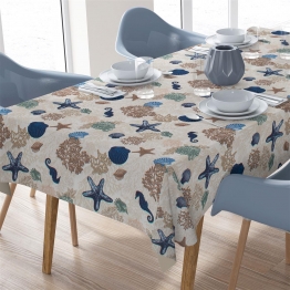 Καρές Εμπριμέ Polycotton Αλέκιαστος 90x90εκ. Coral Reef 475 Ecru DimCol