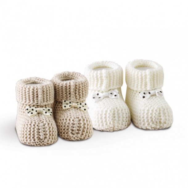 Σετ 2 Ζεύγη Πλεκτά Παπουτσάκια Αγκαλιάς Baby Shoes No2 Ecru-Beige SB HOME