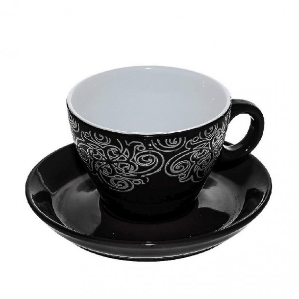 Φλυτζάνι Με Πιατάκι Cappuccino Stoneware 330ml Vienna Black ESPIEL HUN120K6