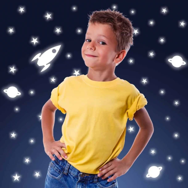 Αυτοκόλλητο Τοίχου Φωσφοριζέ Rocket & Stars Ango 70x70εκ. 77226