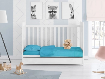 Σετ Σεντόνια Μονόχρωμα Βαμβακερά Κούνιας 120x160εκ. Solid 493 Turquoise DimCol