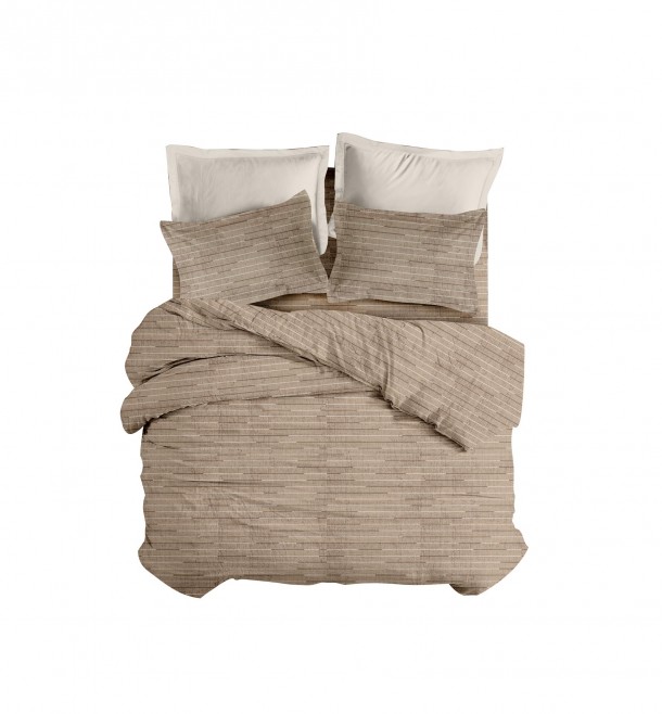 Σετ Παπλωματοθήκη Φανελένια King 240x260εκ. Lines Brown 3 Makis Tselios
