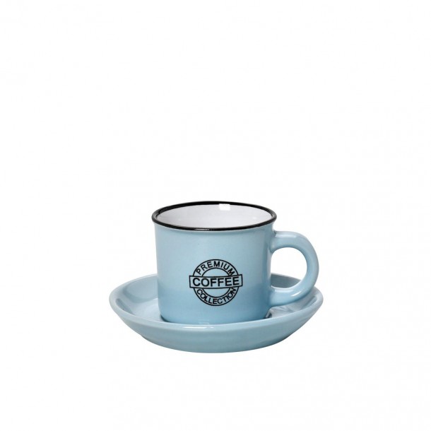 Φλυτζάνι Με Πιατάκι Espresso Stoneware 90ml Γαλάζιο Coffee ESPIEL HUN306K12