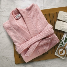 Μπουρνούζι Ενηλίκων Με Γιακά Βαμβακερό Small Elegante Pink SB HOME