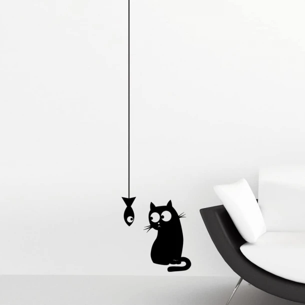 Αυτοκόλλητο Τοίχου Cat & Fish 45x35εκ. ANGO 59159
