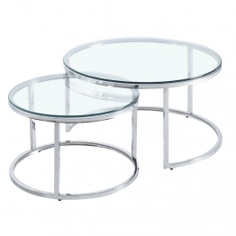 Σετ 2τμχ Τραπέζι Γυάλινο-Μεταλλικό Ασημί iliadis 80x45εκ. 77269
