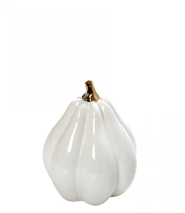 Διακοσμητική Επιτραπέζια Κολοκύθα Κεραμική Λευκή-Χρυσή ESPIEL 8,5x8,5x11εκ. ROD245K6