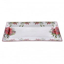 Χριστουγεννιάτικη Πιατέλα  Μακρόστενη Πορσελάνης Poinsettia iliadis 30x15εκ. 79878