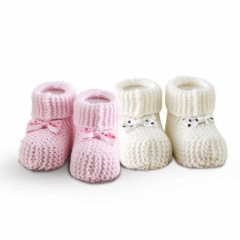 Σετ 2 Ζεύγη Πλεκτά Παπουτσάκια Αγκαλιάς Baby Shoes No1 Ecru-Pink SB HOME