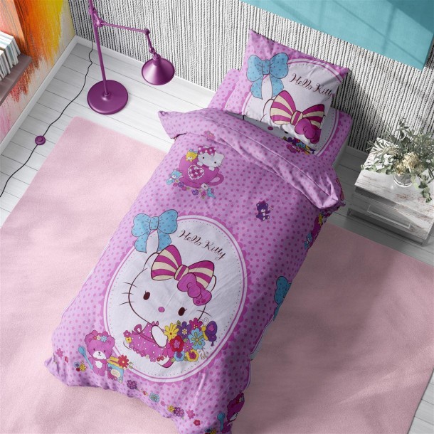 Σετ Σεντόνια 3τμχ Φανελένια Μονά 160x240εκ. Hello Kitty 170 Pink DimCol