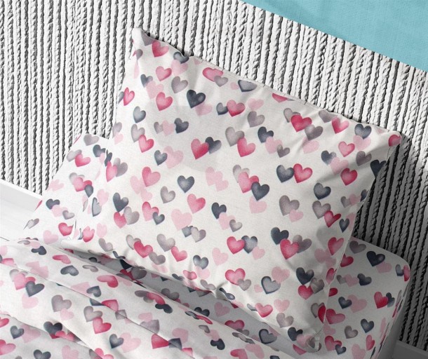 Μαξιλαροθήκη Φάκελος Βαμβακερή 50x70εκ. Hearts 12 Grey-Pink DimCol