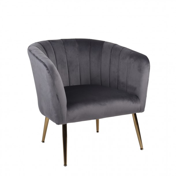 Πολυθρόνα Βελούδινη-Ξύλινη Γκρι Tiana ARTELIBRE 52x82x76εκ. 14770039