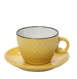 Φλυτζάνι Με Πιατάκι Cappuccino Stoneware 220ml Κίτρινο-Κρεμ Cookie Delight ESPIEL HUN409K6