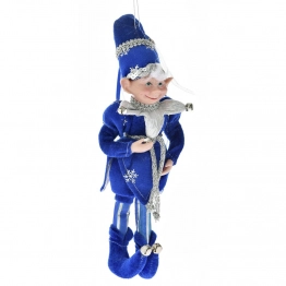 Χριστουγεννιάτικο Διακοσμητικό Ξωτικό Βελούδινο Μπλε-Ασημί iliadis 30εκ. 75694