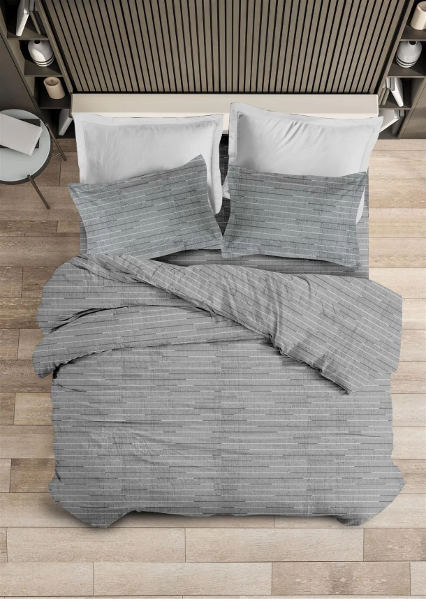 Σετ Παπλωματοθήκη Φανελένια Μονή 160x240εκ. Lines Grey 4 Makis Tselios