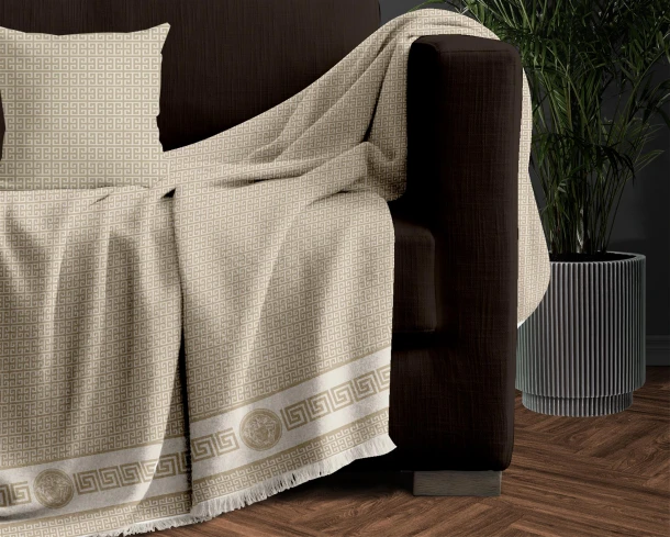 Ριχτάρι Σενίλ Πολυθρόνας 180x180εκ. Meandros Beige 1 Makis Tselios