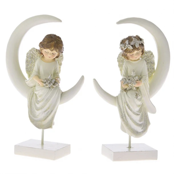 Διακοσμητικός Επιτραπέζιος Άγγελος Σετ 2τμχ Polyresin Κρεμ iliadis 11x5x17εκ. 75984