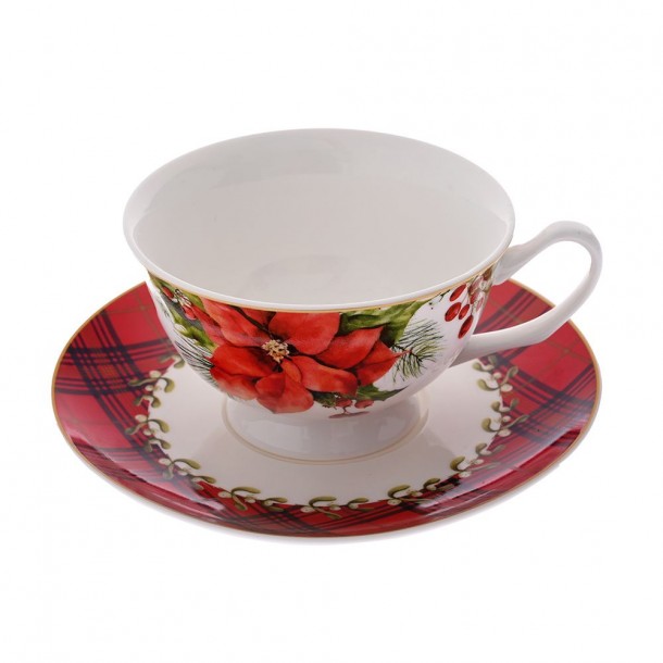 Φλυτζάνι Τσαγιού Πορσελάνης Poinsettia iliadis 220ml New Bone China 79876