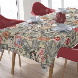 Τραπεζομάντηλο Εμπριμέ Polycotton Αλέκιαστο 140x180εκ. Vintage Post Stamps 482 Ecru DimCol