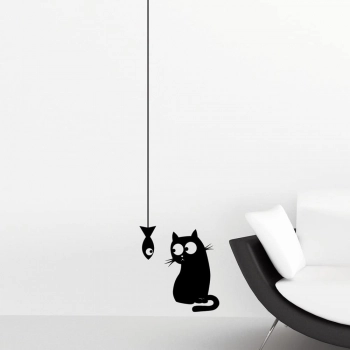 Αυτοκόλλητο Τοίχου Cat & Fish 45x35εκ. ANGO 59159