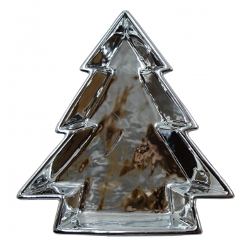 Χριστουγεννιάτικη Διακοσμητική Πιατέλα Δέντρο Κεραμική Ασημί Royal Art 21εκ. STA67692SL