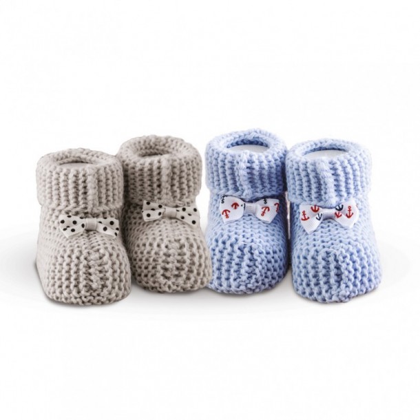 Σετ 2 Ζεύγη Πλεκτά Παπουτσάκια Αγκαλιάς Baby Shoes No 8 Blue-Grey SB HOME