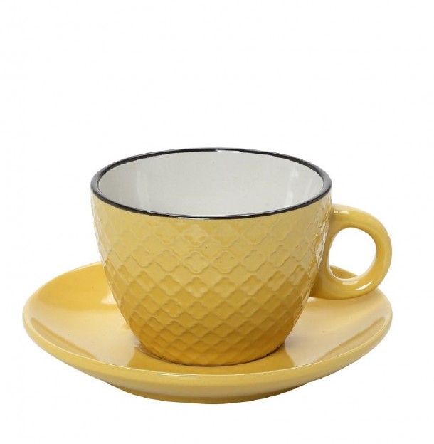 Φλυτζάνι Με Πιατάκι Cappuccino Stoneware 220ml Κίτρινο-Κρεμ Cookie Delight ESPIEL HUN409K6