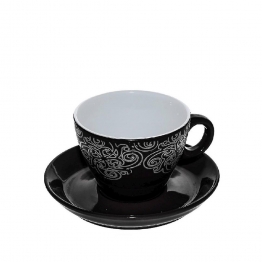 Φλυτζάνι Με Πιατάκι Cappuccino Stoneware 280ml Vienna Black ESPIEL HUN124K6