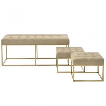 Σκαμπώ Σετ 3τμχ Μεταλλικό-Υφασμάτινο Χρυσό-Κρεμ iliadis 122x42x52εκ. 77625