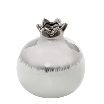 Διακοσμητικό Επιτραπέζιο Ρόδι Κεραμικό Λευκό-Ασημί ESPIEL 11x11x12,5εκ. ROD235K4