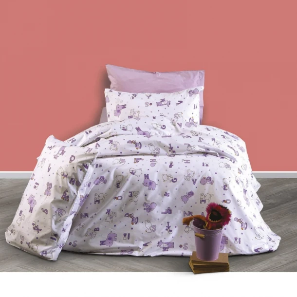 Παπλωματοθήκη Βαμβακερή Μονή 160x240εκ. Alphabet Lilac SB HOME