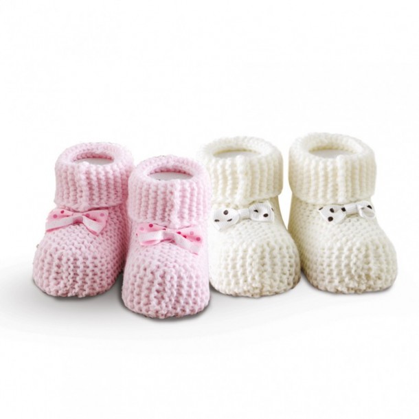 Σετ 2 Ζεύγη Πλεκτά Παπουτσάκια Αγκαλιάς Baby Shoes No1 Ecru-Pink SB HOME