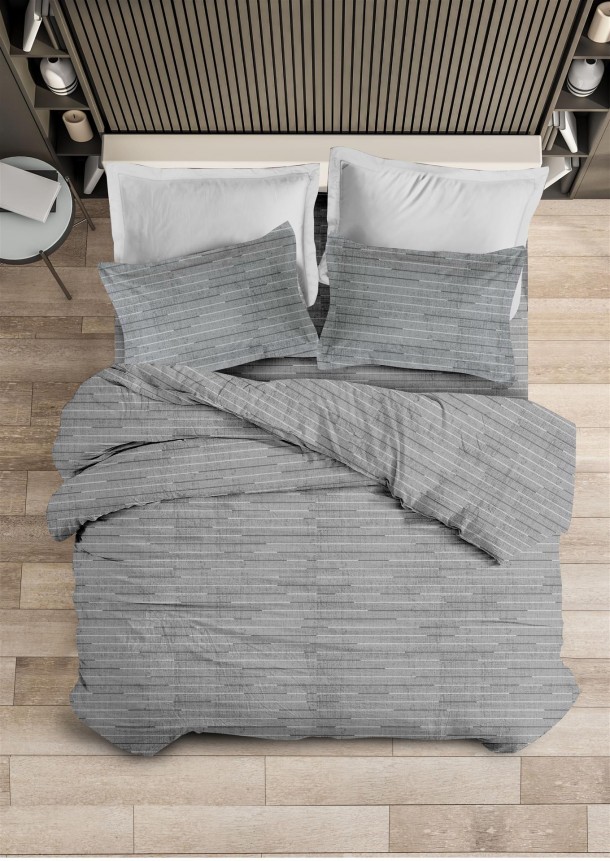 Σετ Παπλωματοθήκη Φανελένια Μονή 160x240εκ. Lines Grey 4 Makis Tselios