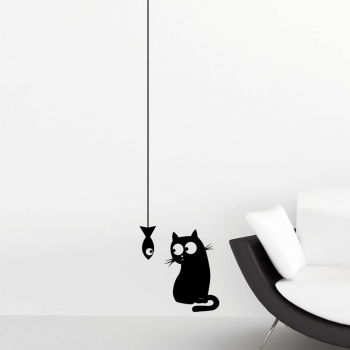 Αυτοκόλλητο Τοίχου Cat & Fish 45x35εκ. ANGO 59159