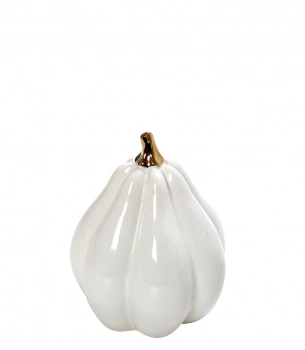 Διακοσμητική Επιτραπέζια Κολοκύθα Κεραμική Λευκή-Χρυσή ESPIEL 8,5x8,5x11εκ. ROD245K6