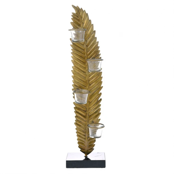 Κηροπήγιο 4 Θέσεων Φύλλο Μεταλλικό Αντικέ Χρυσό iliadis 16x10x64εκ. 78550